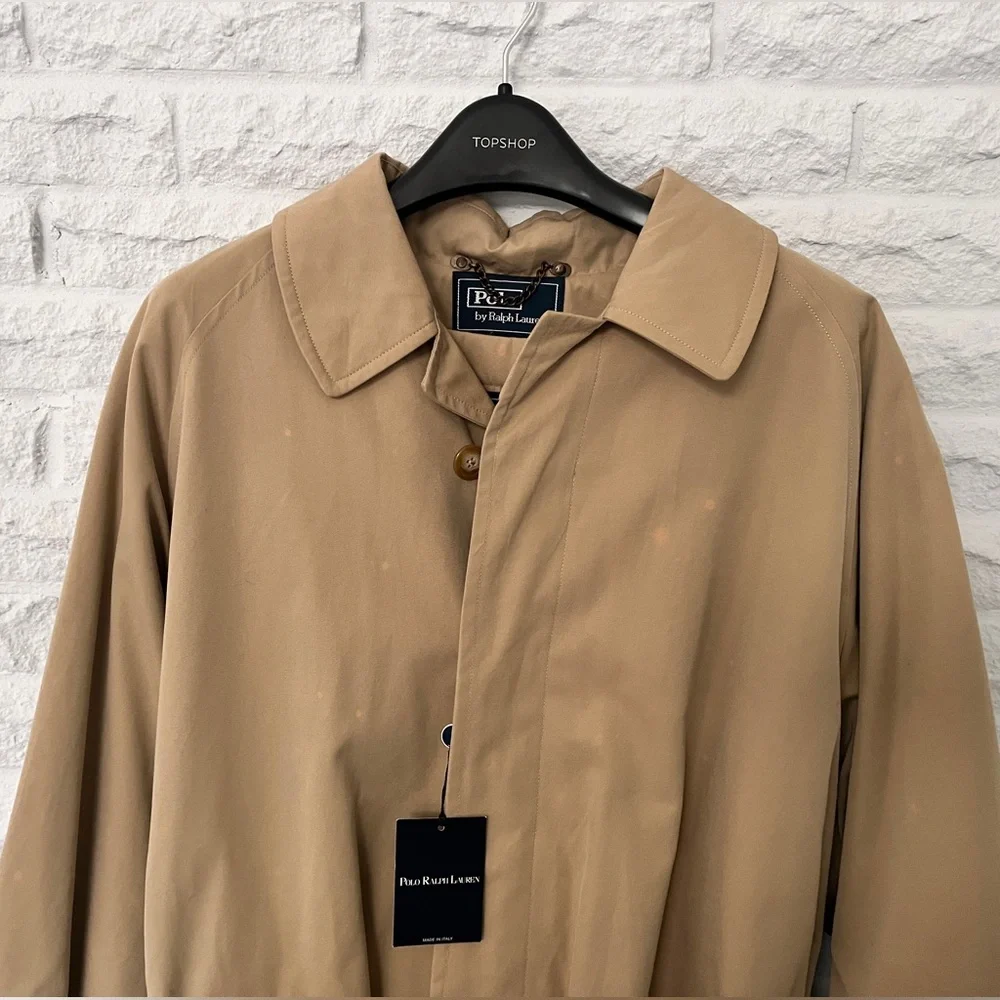 NWT Polo Ralph Lauren Tan Gabardine Cotton, Wool-Lined Raincoat Coat, Size 42R